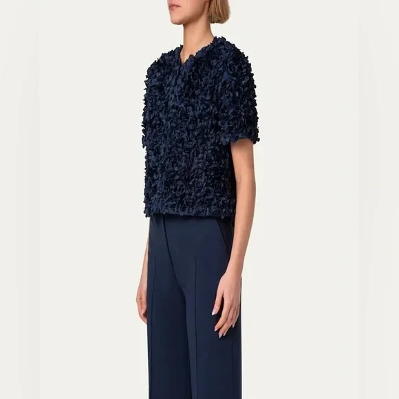 Akris Punto New Lasercut Flower Petal Appliqué Jacket In Ink Size US 4 $1,390.00